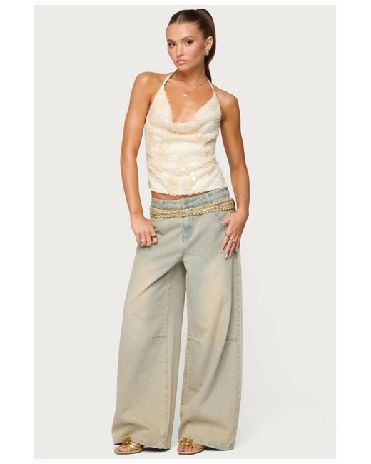 Edikted Natural Reid Backless Sequin Cowl Neck Top