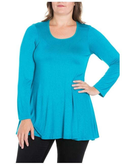 24seven Comfort Apparel Blue Plus Size Poised Swing Tunic Top