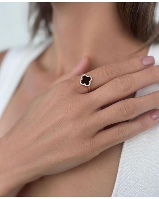 Adornia Black Rose Gold Cubic Zirconia Halo Clover Ring