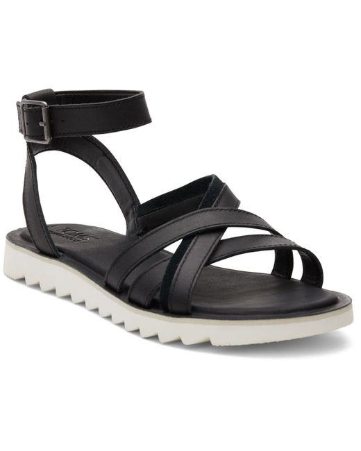 TOMS Black Rory Ankle-strap Flat Tread Sandals