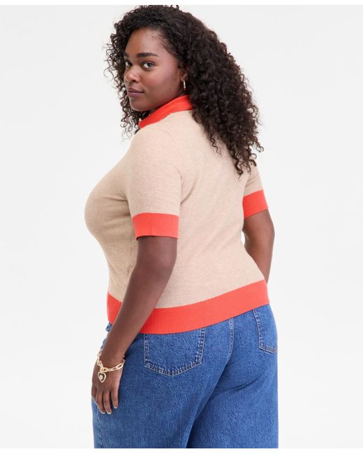 On 34th Trendy Plus Size Collared Contrast-trim Sweater