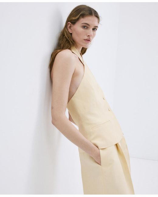 Mango Natural Linen Buttoned Top