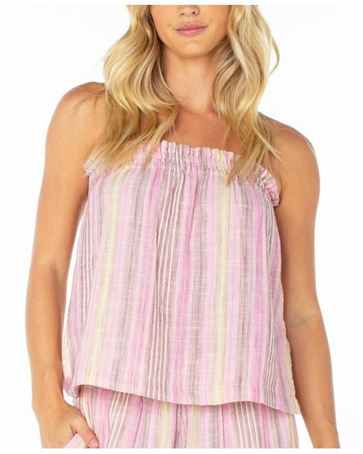 Roxy Pink Let's Get Away Striped Pull-on Top