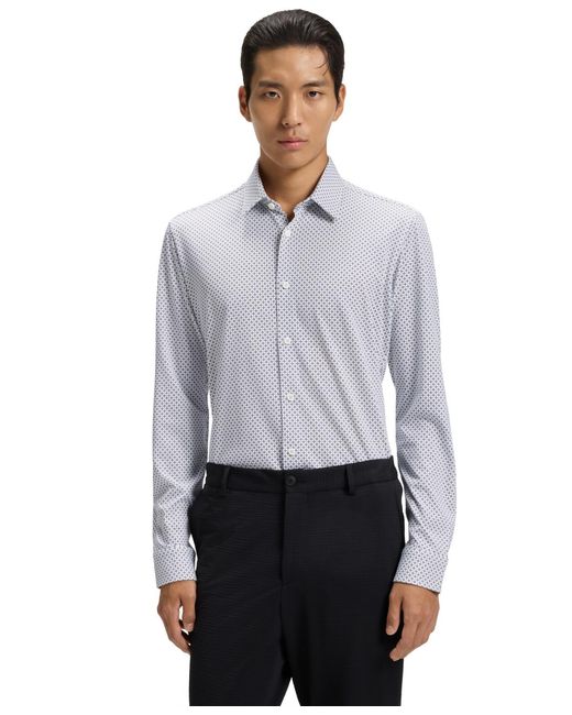 BOSS Men's Gray Boss By Cotton Blend Slim-fit Dress Shirt BOSS Men's Gray Boss By Cotton Blend Slim-fit Dress Shirt