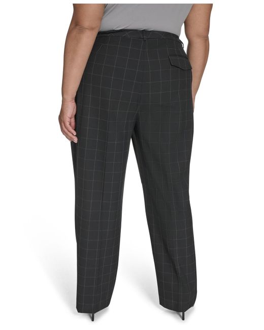 Calvin Klein Black Plus Size Windowpane Print Wide Leg Pants
