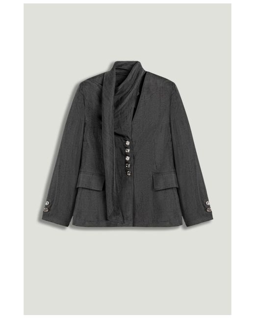 Nocturne Gray Asymmetrical Draped Tailored Jacket