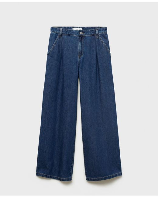 Mango Blue Wide Leg Pleated Jeans