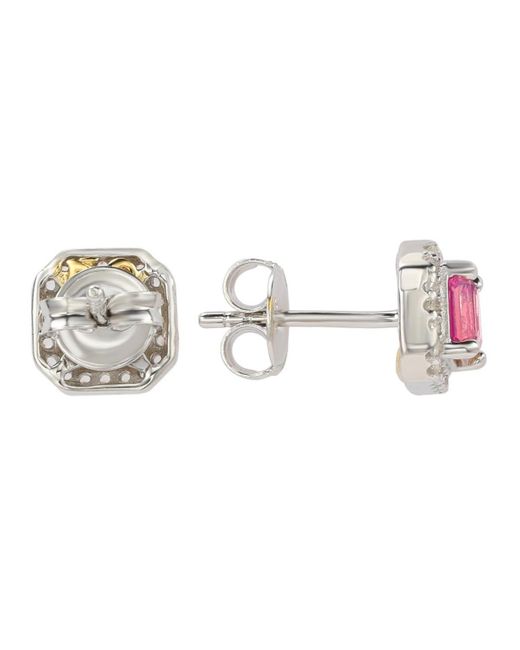 SUZY LEVIAN NEW YORK Pink Sapphire & Lab-grown White Sapphire Asscher Cut Halo Stud Earrings
