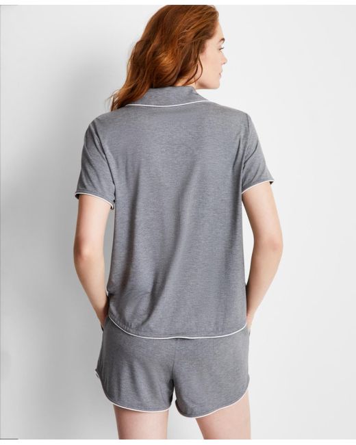 State Of Day Gray 2-pc. Short-sleeve Notched-collar Pajama Set Xs-3x