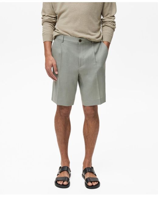 Mango Gray Linen Pleated Bermuda Shorts for men
