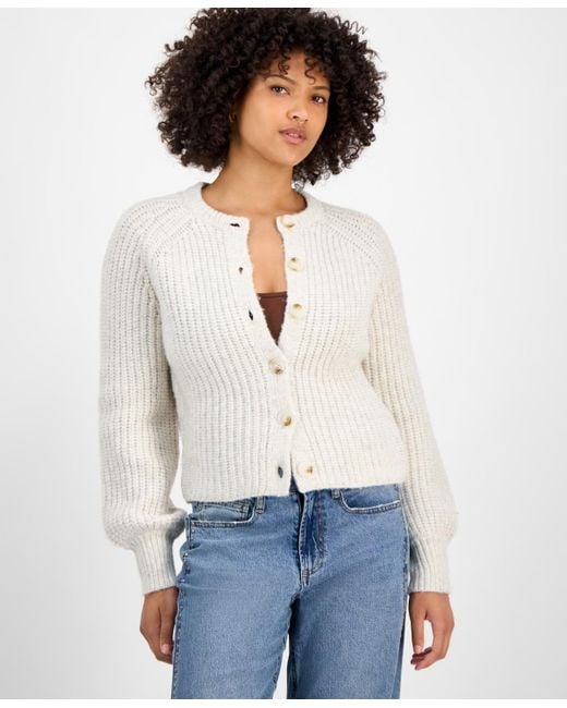 And Now This White Shaker Stitch Button-front Cardigan