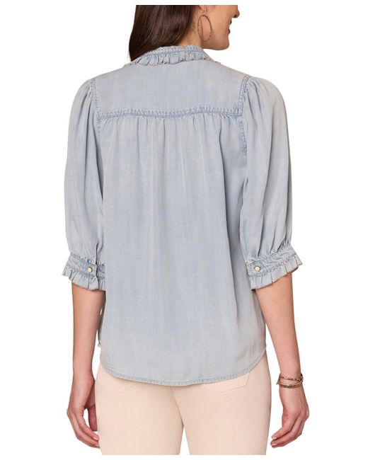 Democracy Gray Petite Ruffle Edge Top