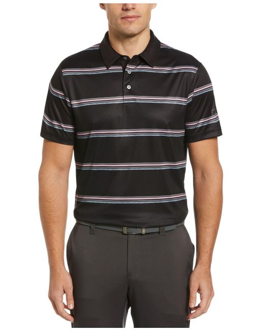 PGA TOUR Allover Space Dye Stripe Short Sleeve Golf Polo Shirt in Black ...