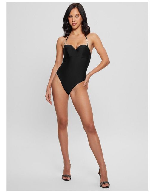 Guess Black Embellished One-piece Swimsuit