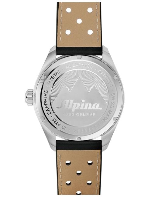 Alpina Black Swiss Alpiner Perforated Leather Strap Watch 42mm for men