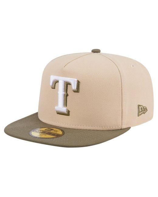 KTZ Natural Light Beige/olive Texas Rangers Two-tone Color Pack A-frame 59fifty Fitted Hat for men