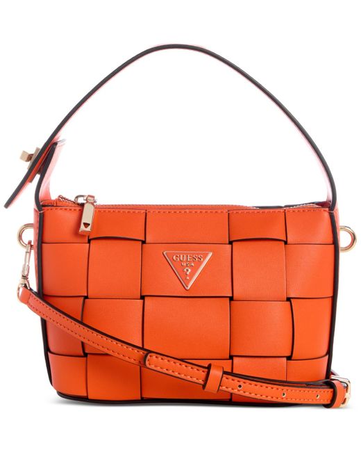 Guess Orange Maylee Mini Woven Hobo Bag