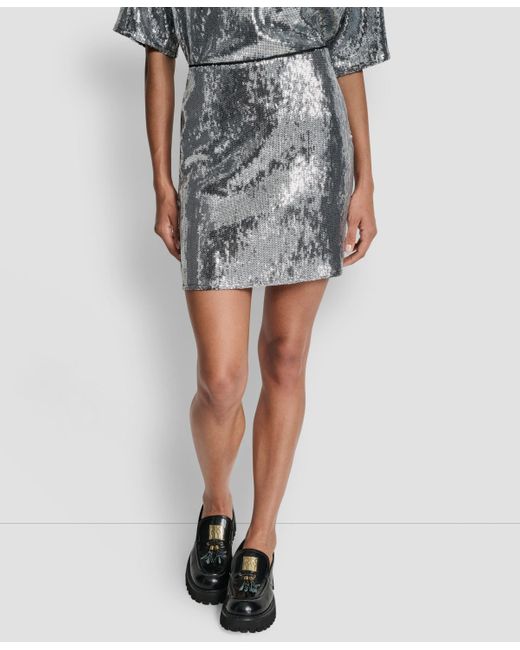 DKNY Blue Sequins Pull-on Mini Skirt