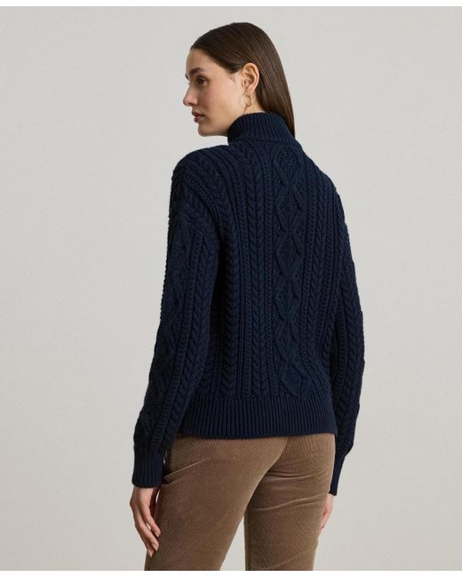 Ralph Lauren Blue Aran-knit Cotton Quarter-zip Pullover