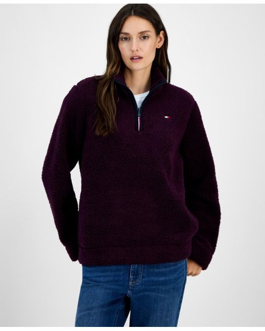 Tommy Hilfiger Blue Quarter-zip Faux-sherpa Jacket