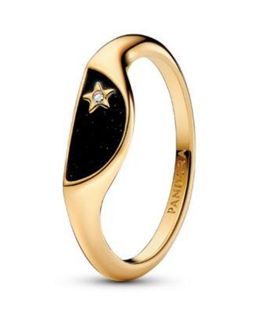 Pandora Metallic Halved Enamel Signet With Clear Cubic Zirconia Stones Ring