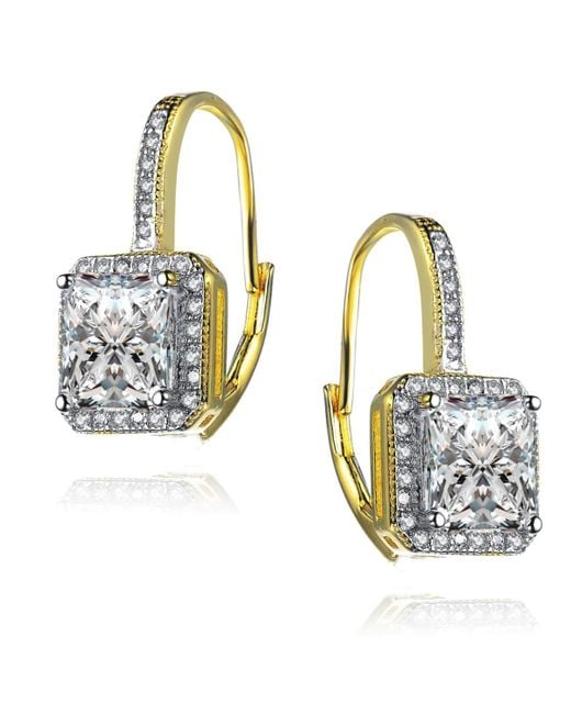 Rachel Glauber White Radiant 14k -plated Halo Leverback Earrings