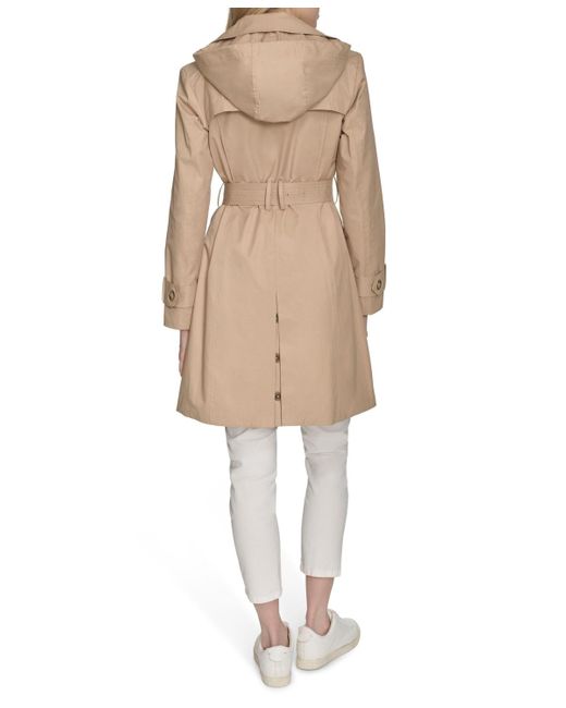 Cole Haan Natural 36 1/2" D/b Trench Coat With Removable Hood