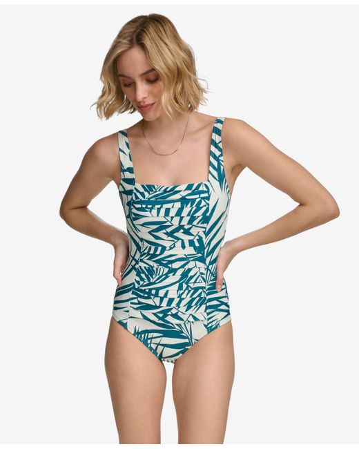 Calvin Klein Blue Pleated One-piece Swimsuit