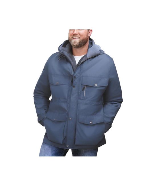 Boulder Creek Blue Big & Tall By Kingsize Fleece-lined Parka With Detachable Hood And 6 Pockets for men