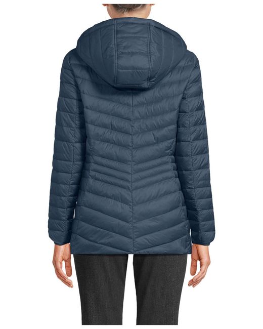 Lands' End Blue Wanderweight Packable Down Hooded Long Jacket