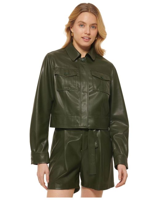 DKNY Synthetic Cropped Jacket in Green Lyst