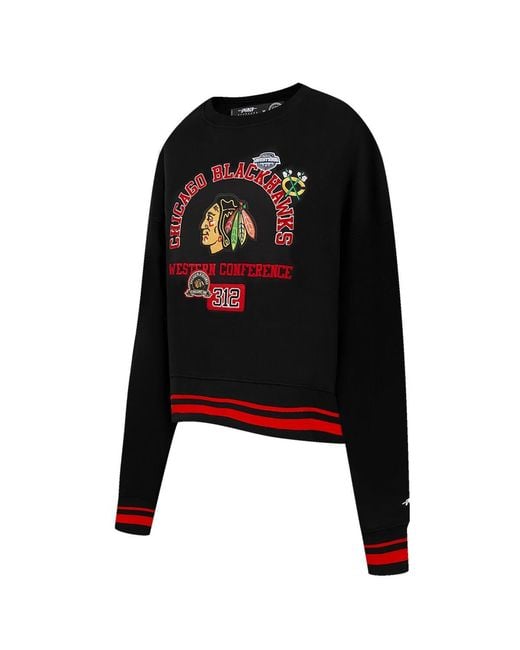Pro Standard Black Chicago Hawks Area Code Cropped Pullover Sweatshirt