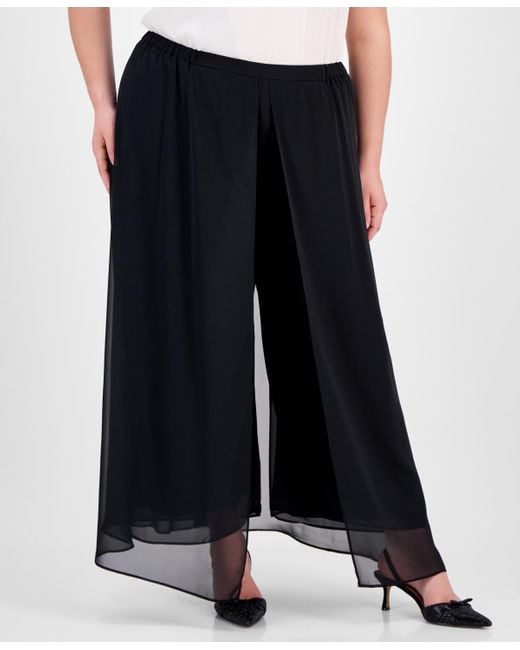Alex Evenings Black Plus Size Flowy Chiffon Wide-leg Evening Pants