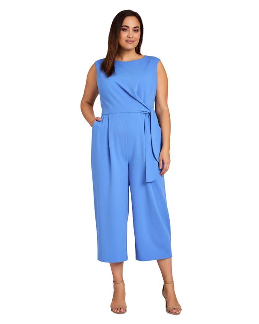 Tahari Blue Plus Size Scuba-crepe Cropped Tie-waist Jumpsuit