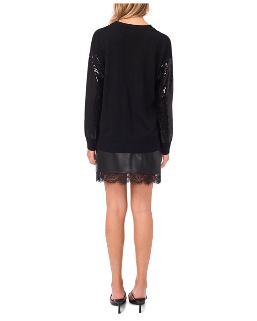 Vince Camuto Black Sequin Long Sleeves Cardigan Sweater