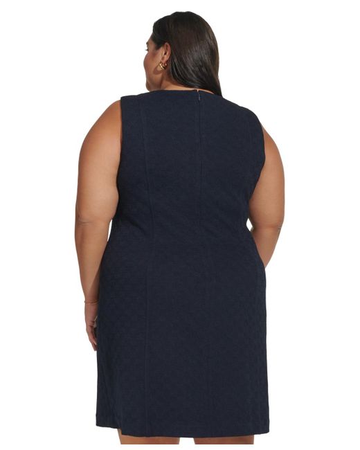 Tommy Hilfiger Blue Plus Size Jacquard Sleeveless Shift Dress