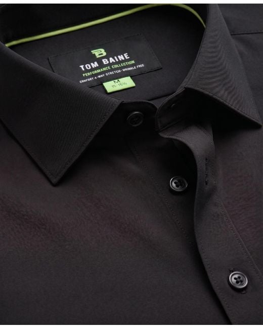 Tom Baine Black Performance Stretch Solid Button Down Shirt for men