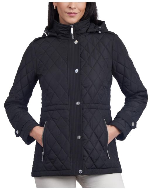 Michael Kors Blue Michael Quilted Hooded Anorak Coat