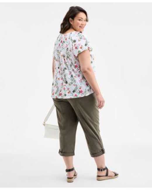Style & Co. Natural Style Co Plus Size Printed Flutter Sleeve Knit Top Cuffed Capri Pants Exclusively At Macys