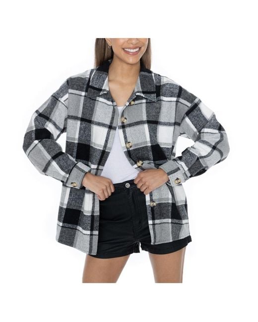 Gameday Couture White Grey Arkansas Razorbacks Long Sleeve Brushed Plaid Button-up Overshirt Jacket