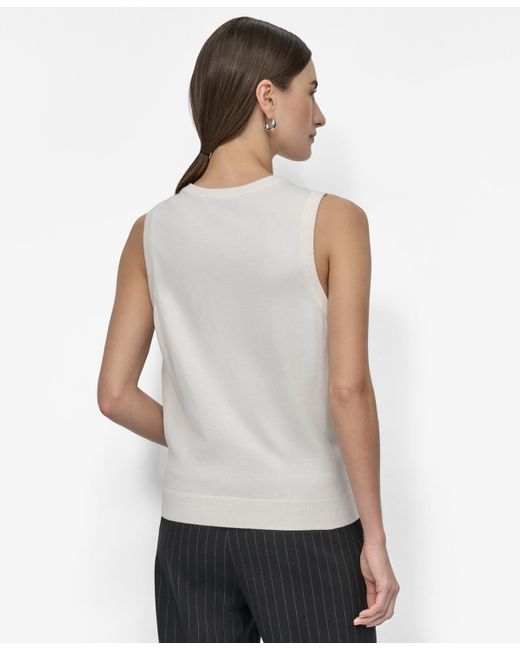DKNY White Mixed-media Crewneck Sleeveless Sweater
