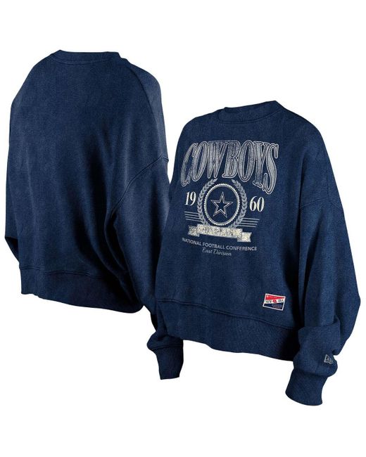 KTZ Blue Â Dallas Cowboys Throwback Distressed Boxy Pullover Sweatshirt
