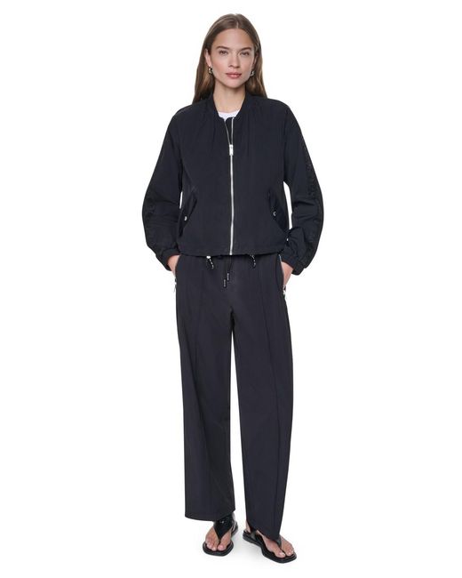 DKNY Blue Logo Trim Rumpled Bomber Tech Jacket
