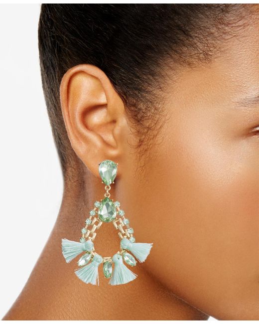 INC International Concepts Green Crystal & Tassel Open Drop Earrings