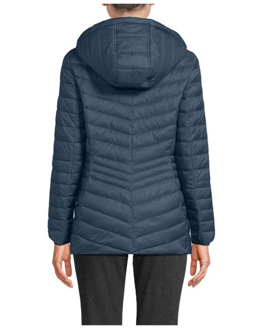 Lands' End Blue Wanderweight Packable Down Hooded Long Jacket