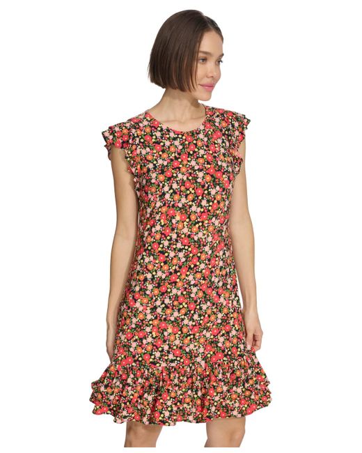 Tommy Hilfiger Multicolor Floral-print Ruffled Shift Dress