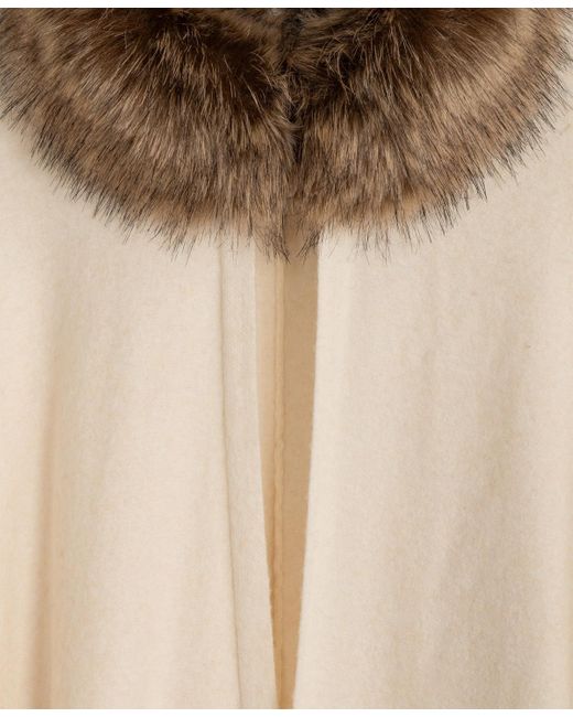 Ralph Lauren Natural Fur Collar Knit Ruana Wrap