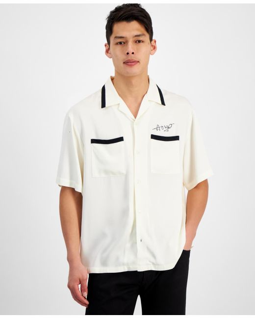 HUGO White By Boss Oversized-fit Logo Embroidered Button-down Shirt for men