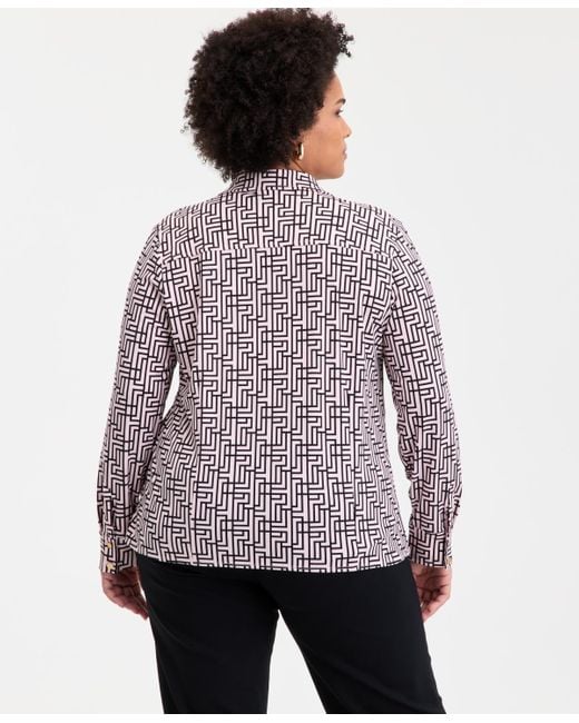 INC International Concepts Purple Inc Plus Size Printed Flap-pocket Knit Shirt