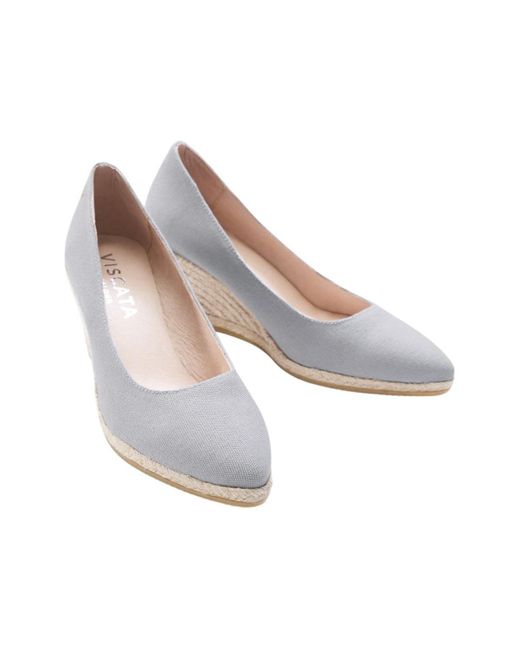 VISCATA Gray Roses Canvas U Cut Espadrille Wedges